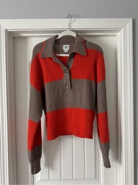 BDG Collared Knit Sweater - Orange & Taupe Stripe